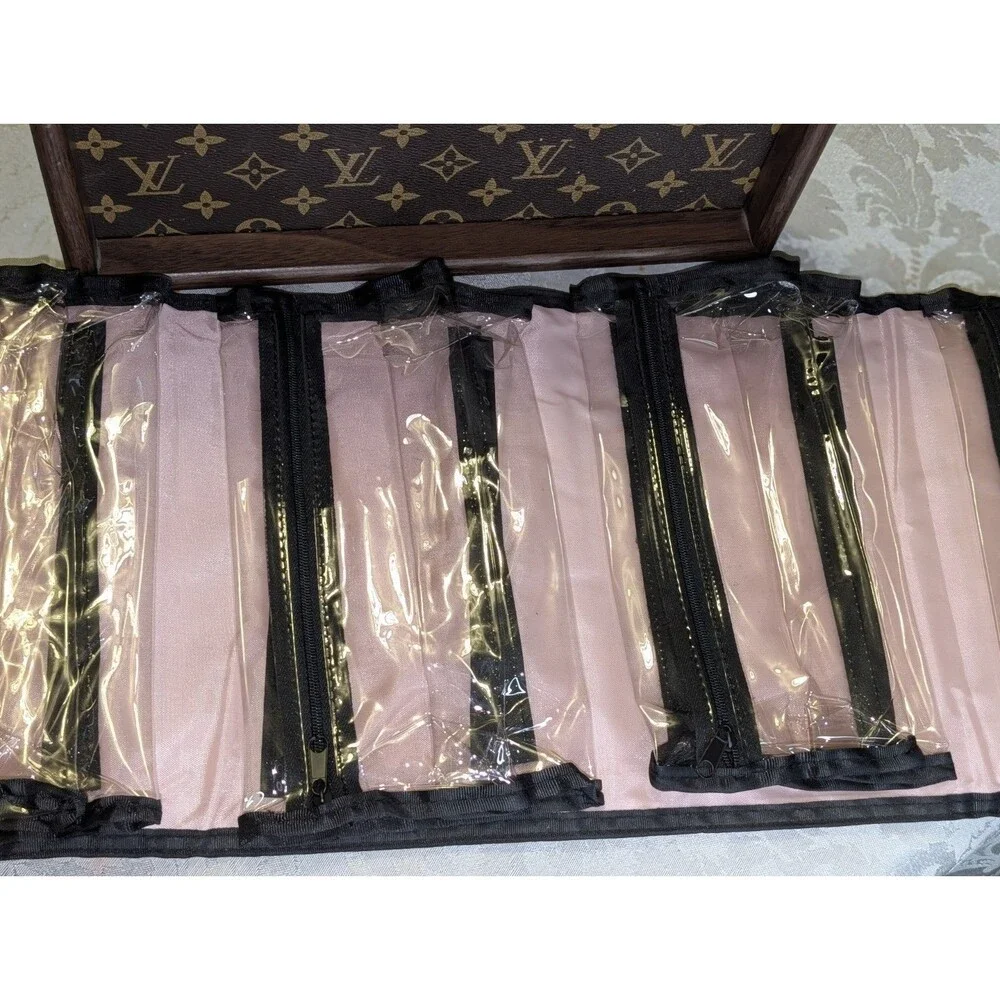 Mary Kay Folding Makeup Organizer Bag Black/Pink Zippered Clear Pouches